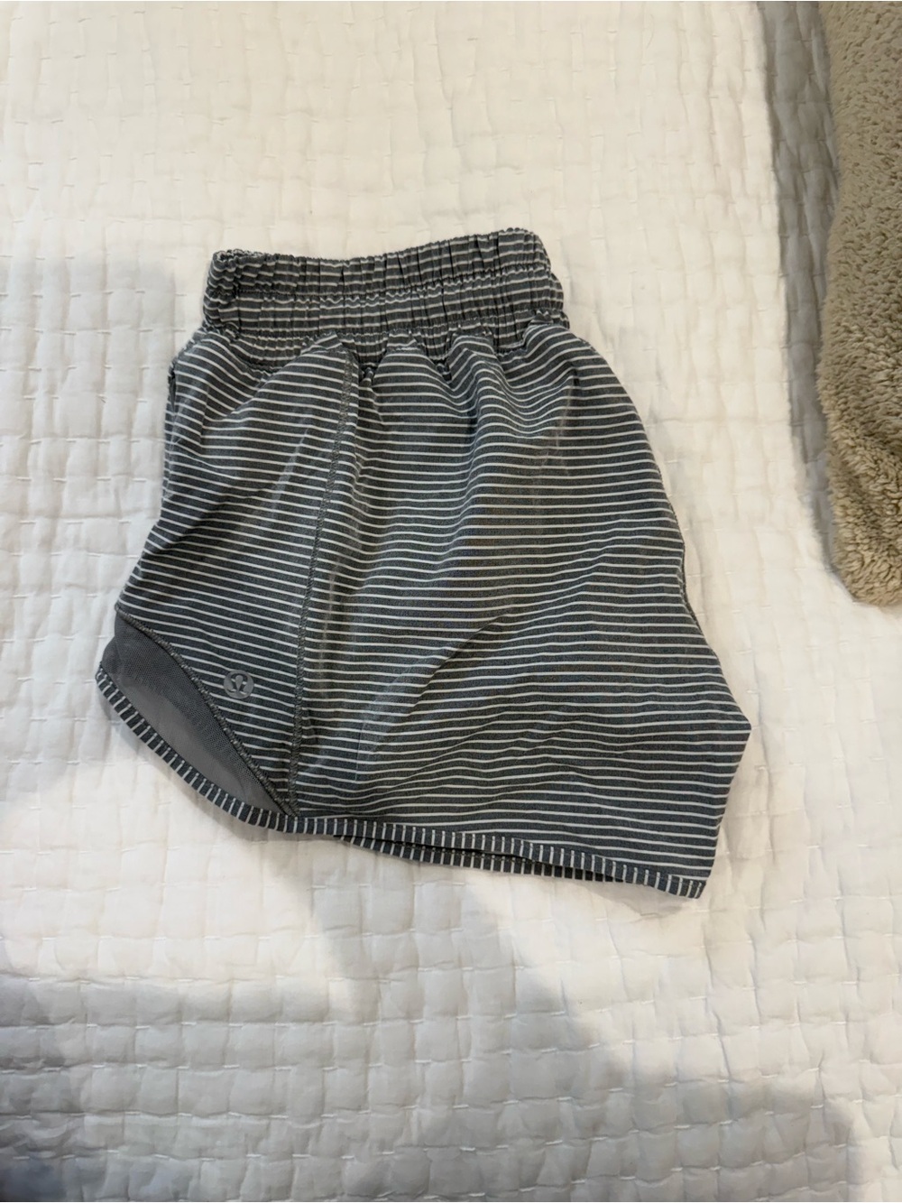 lululemon athletica Gray & White Striped Run Shorts